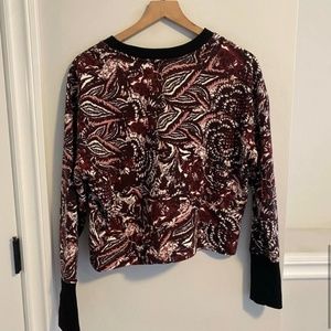 Joie Burgundy Black Printed Cotton Floral Sweatshirt Medium